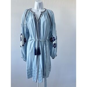 Women's Light Blue Fiesta Tunic by Chelsea & Violet, Sz: M Beach Vacay (b45)